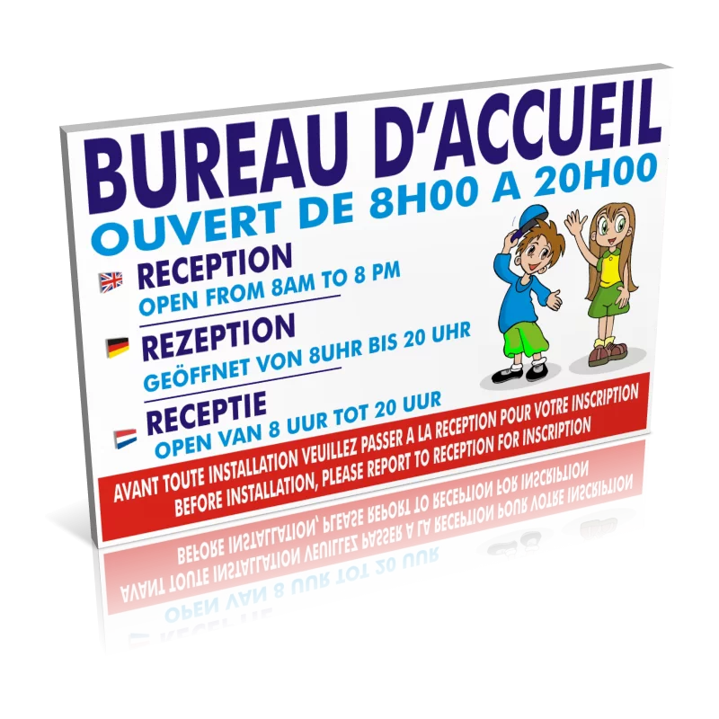 Panneau: Bureau d'accueil - signalétique entrée camping