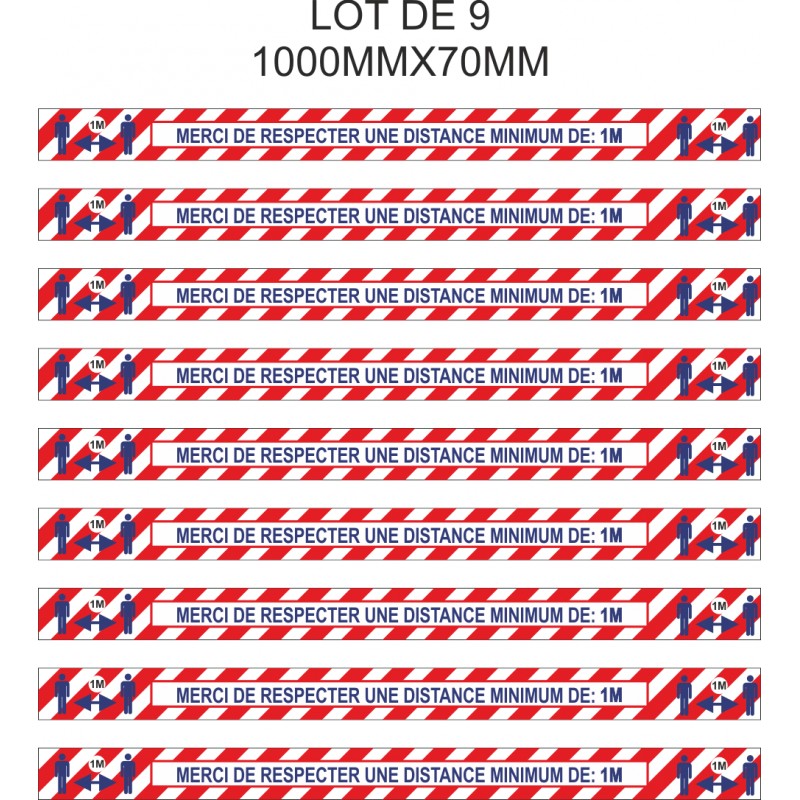 Lot de 9 bandes adhésives sol - Merci de respecter une distance de 1 mètres minimum