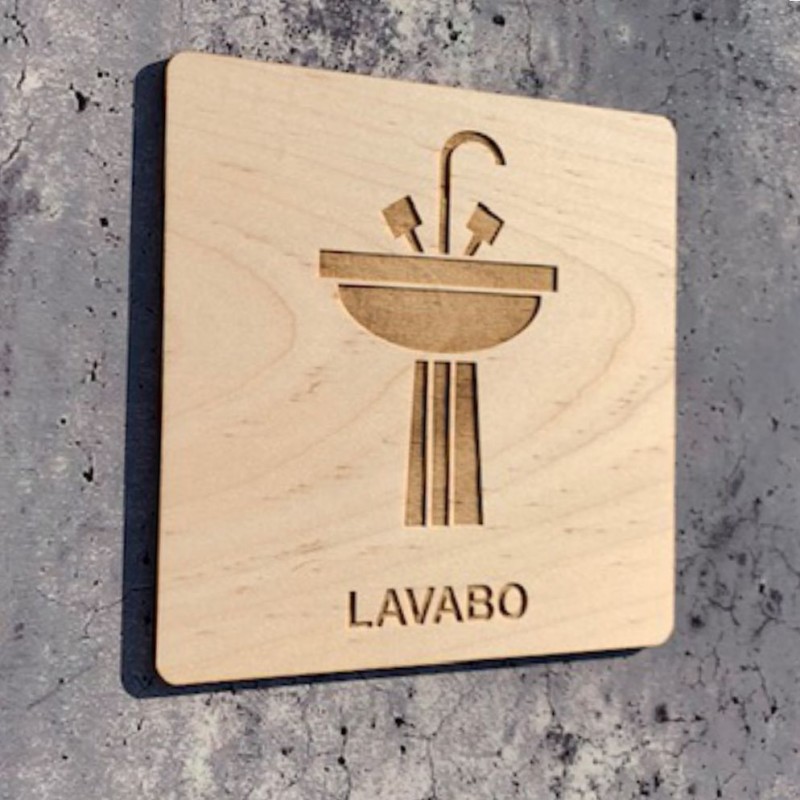 signalétique bois en gravure lavabo