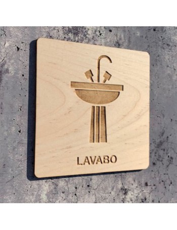 signalétique bois en gravure lavabo