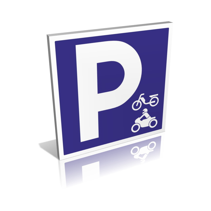 Panneau indication de parking réservé aux motos - Virages