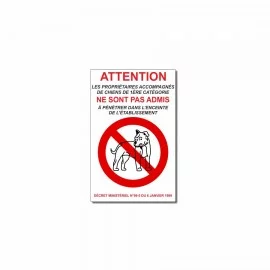 Les propriétaires accompagnés de chiens de 1ère catégorie ne sont pas admis